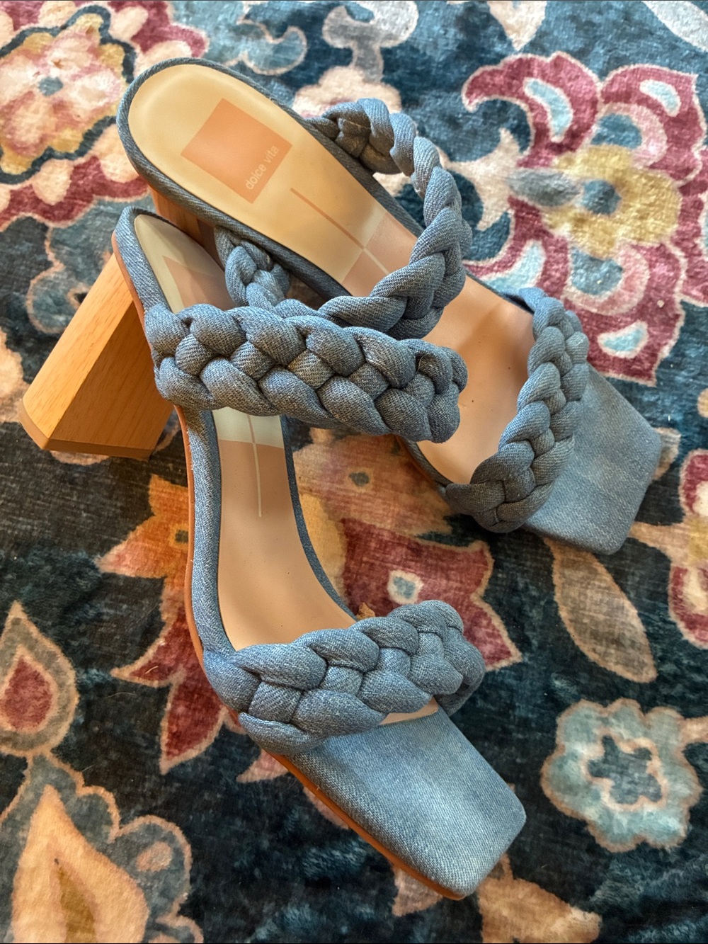 Dolce Vita Light Blue Denim Braided Strap Block Heel Sandals 9